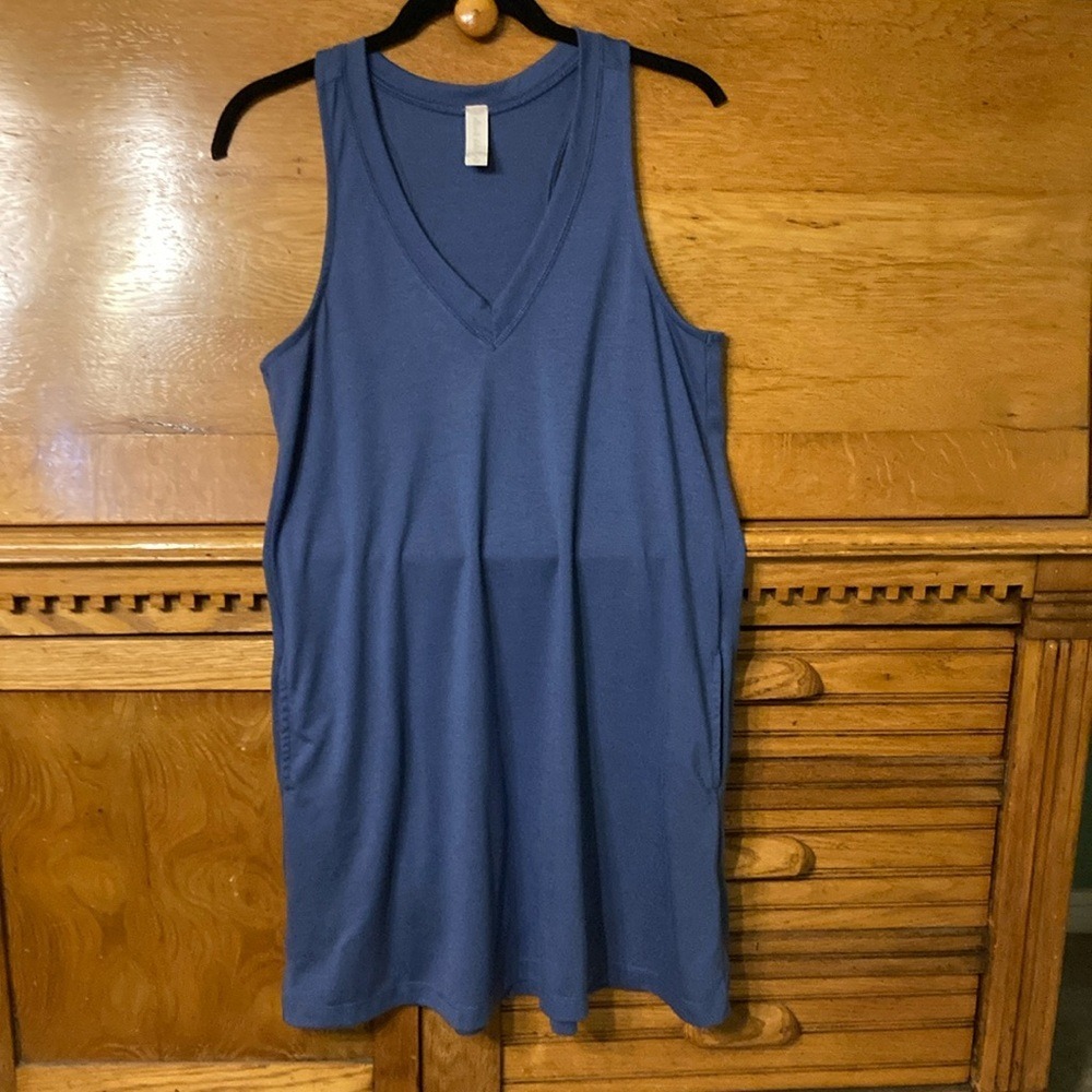 Altar'd State Blue V-Neck Racerback Knit Mini Dress Minimalist Chic Normcore L/G